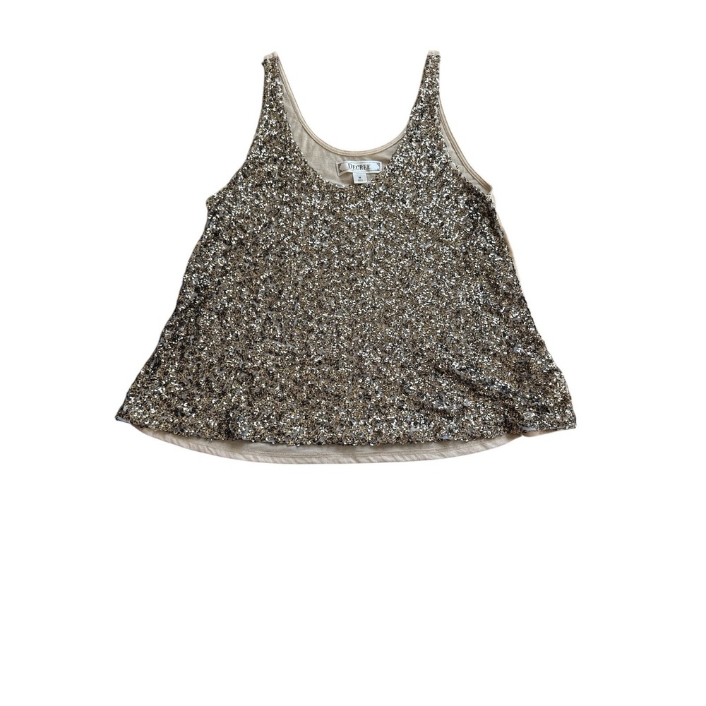 Decree Tan Gold All Over Sequins Embellished Sparkle Tank Top Medium‎